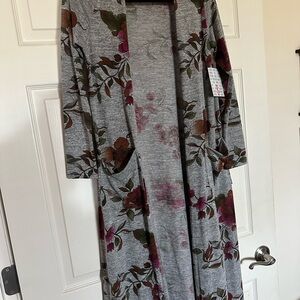 Floral Gray Long Cardigan